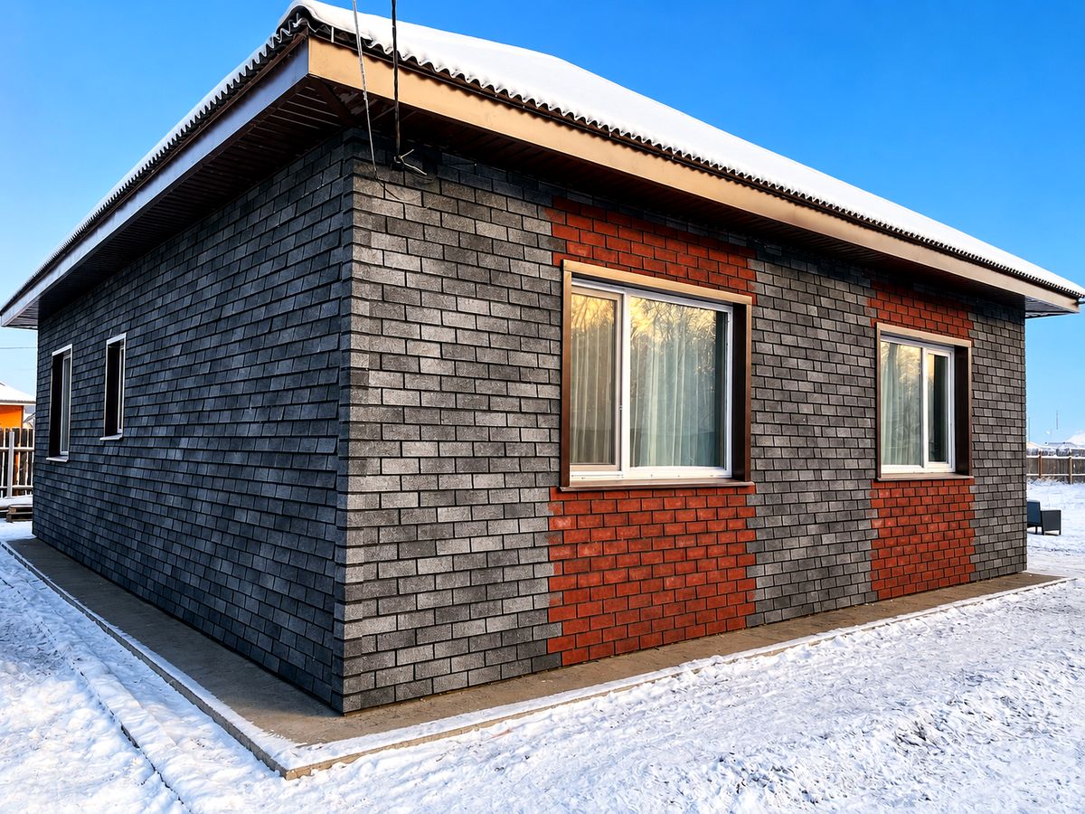 Серые панели с кирпичными вставками